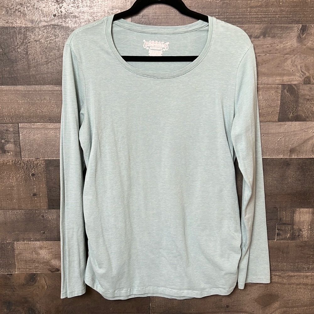 Striped Mint Green Long Sleeve Great Expectations Maternity Shirt